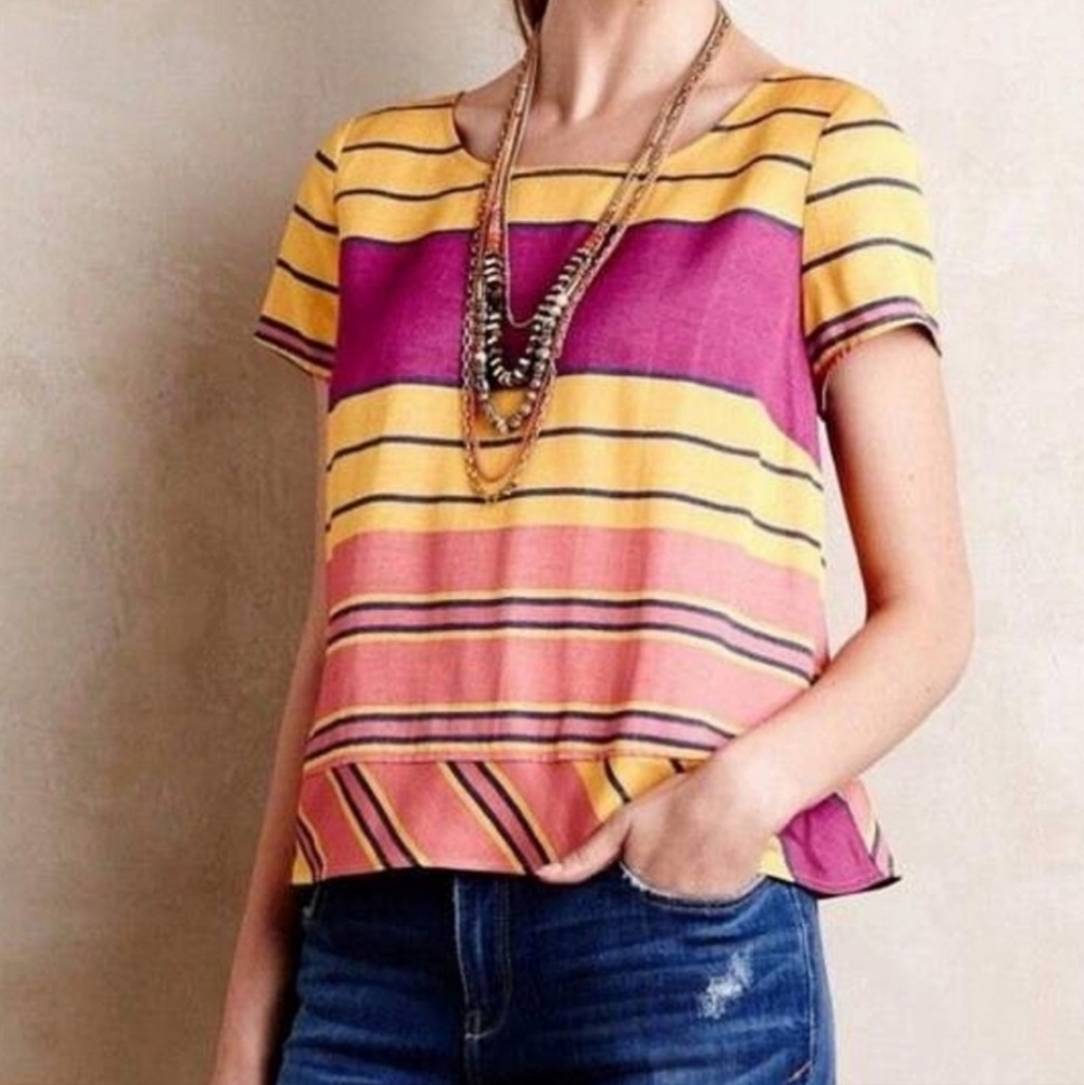 Anthropologie Yellow and Pink Striped Blouse